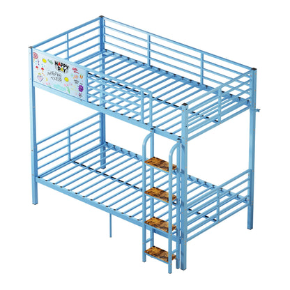 Bunk Bed, Convertible To 2 Separate Twin Size Beds & Full Length Guardrail & Ladder, No Box Spring Needed - Blue