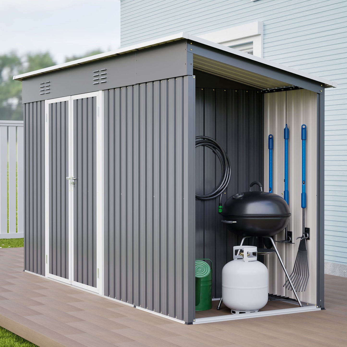 10'x4' Outdoor Metal Storage Shed for Garden Tools Lockable Door With Floor Frame