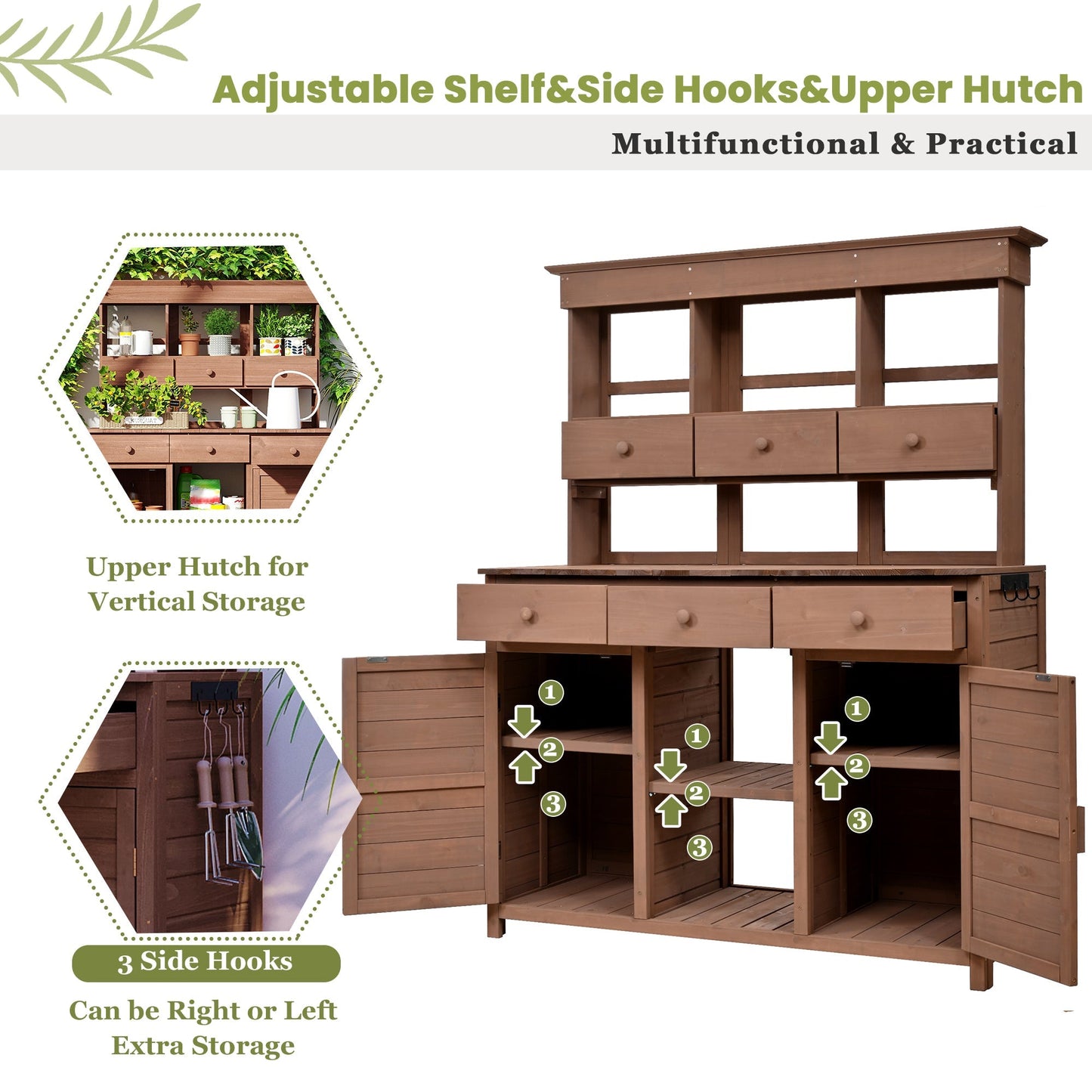 Topmax 65.7'' Tall Garden Potting Bench Table with Hutch