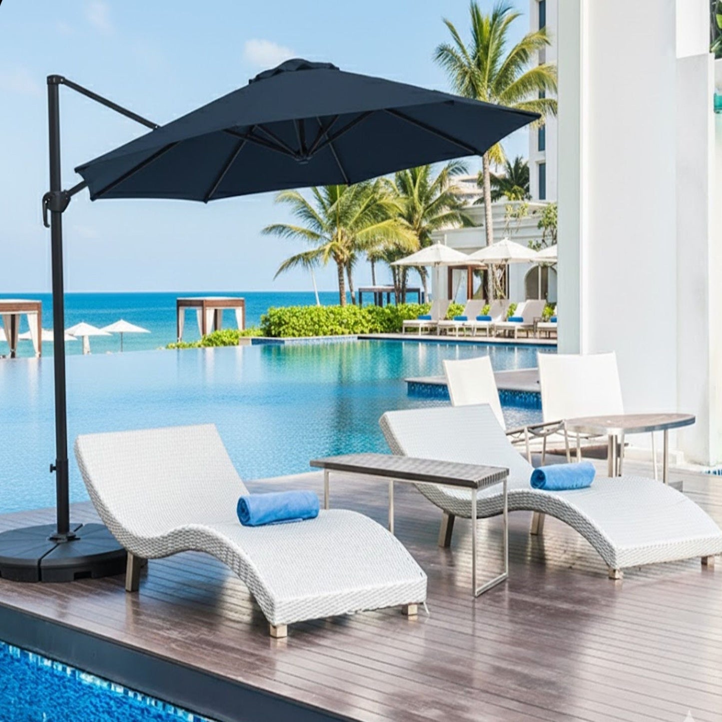 Round Cantilever Patio Umbrella With 360 Rotation & Infinite Tilt Adjustment
