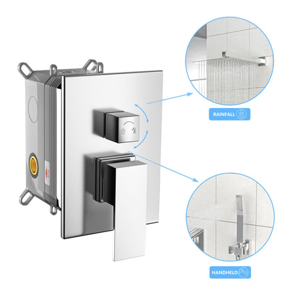 10" Square Dual Shower Head System Wall Mounted With Rough In Valve Modern Bathroom Fixture