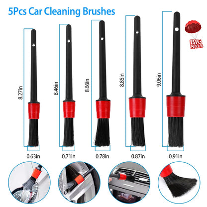 5Pcs Car Detailing Brush Set Detail Gap Cleaner For Automotive Dashboard Air Vent Wheels Cleaning Wet Dry Use