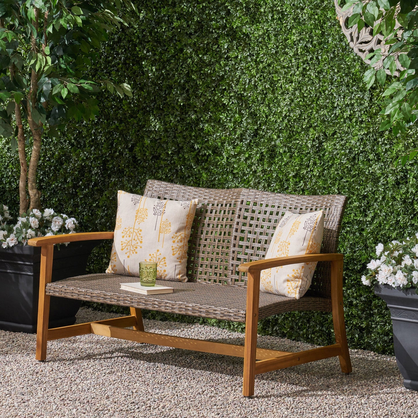Hampton Outdoor Acacia Wood Wicker Loveseat