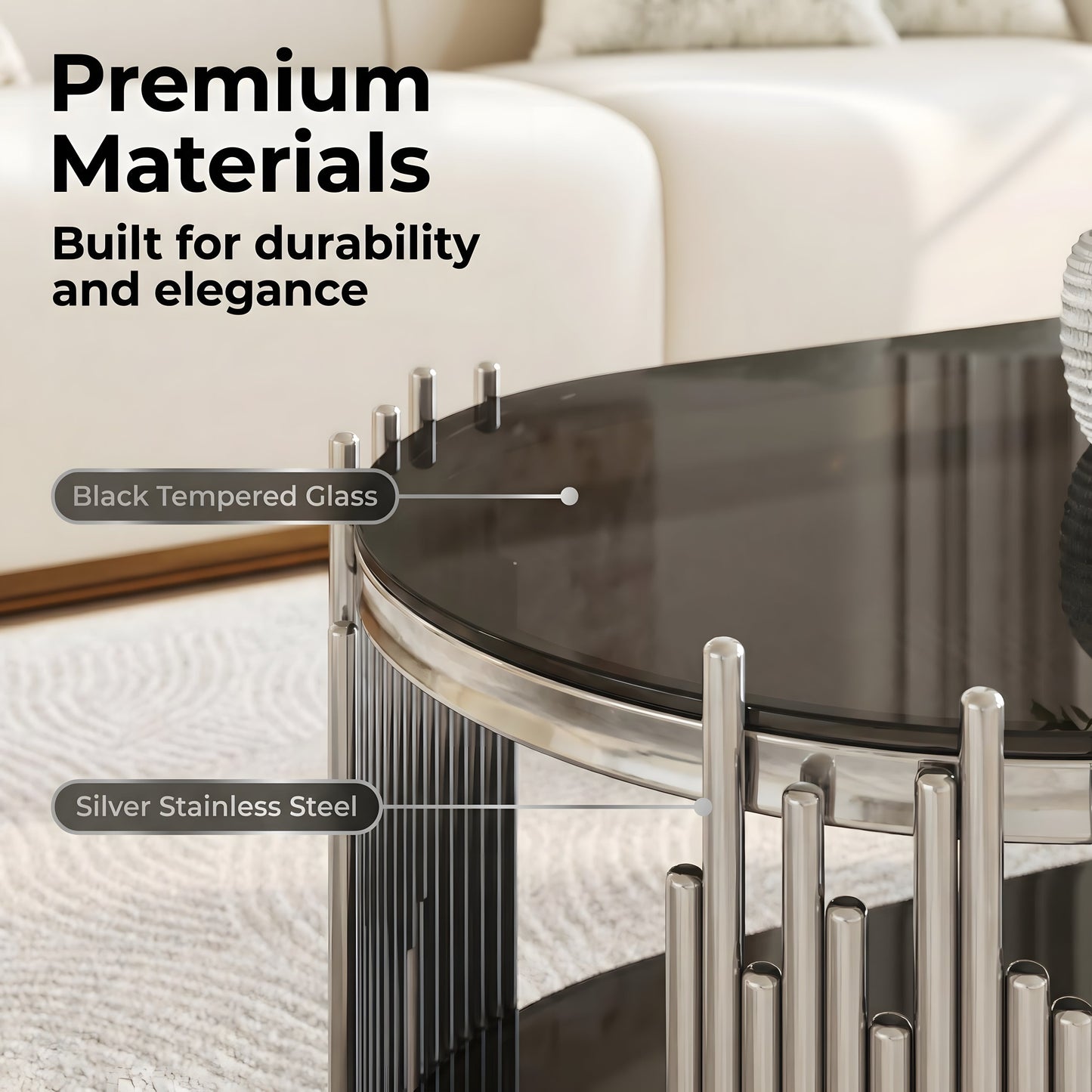 Modern Luxury Coffee Table and Side Table Set, 2-Piece Oval