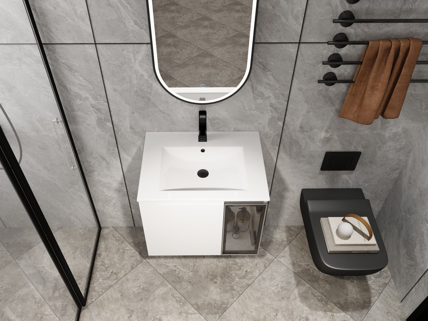 24" Wall-Mounted Bathroom Vanity With Ceramic Sink