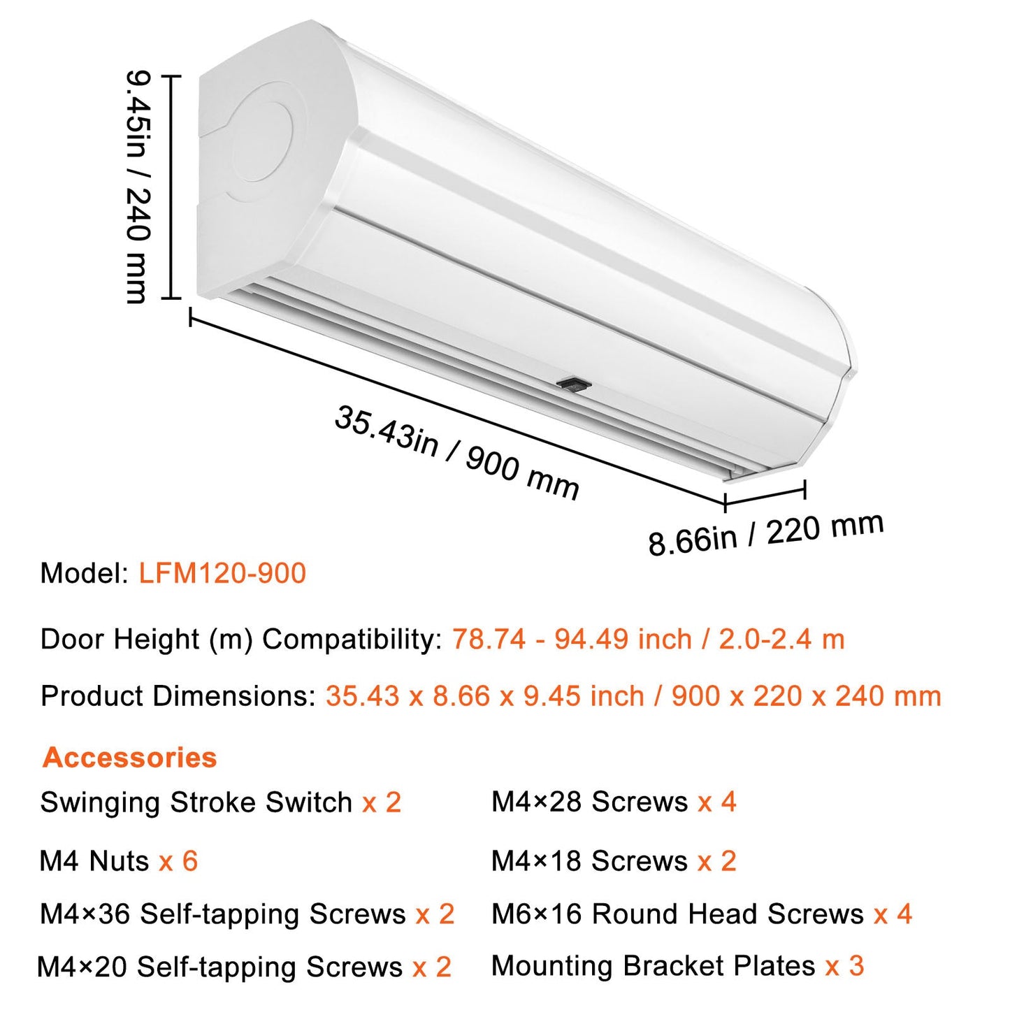 36" Commercial Indoor Air Curtain Super Power 2 Speeds 900CFM