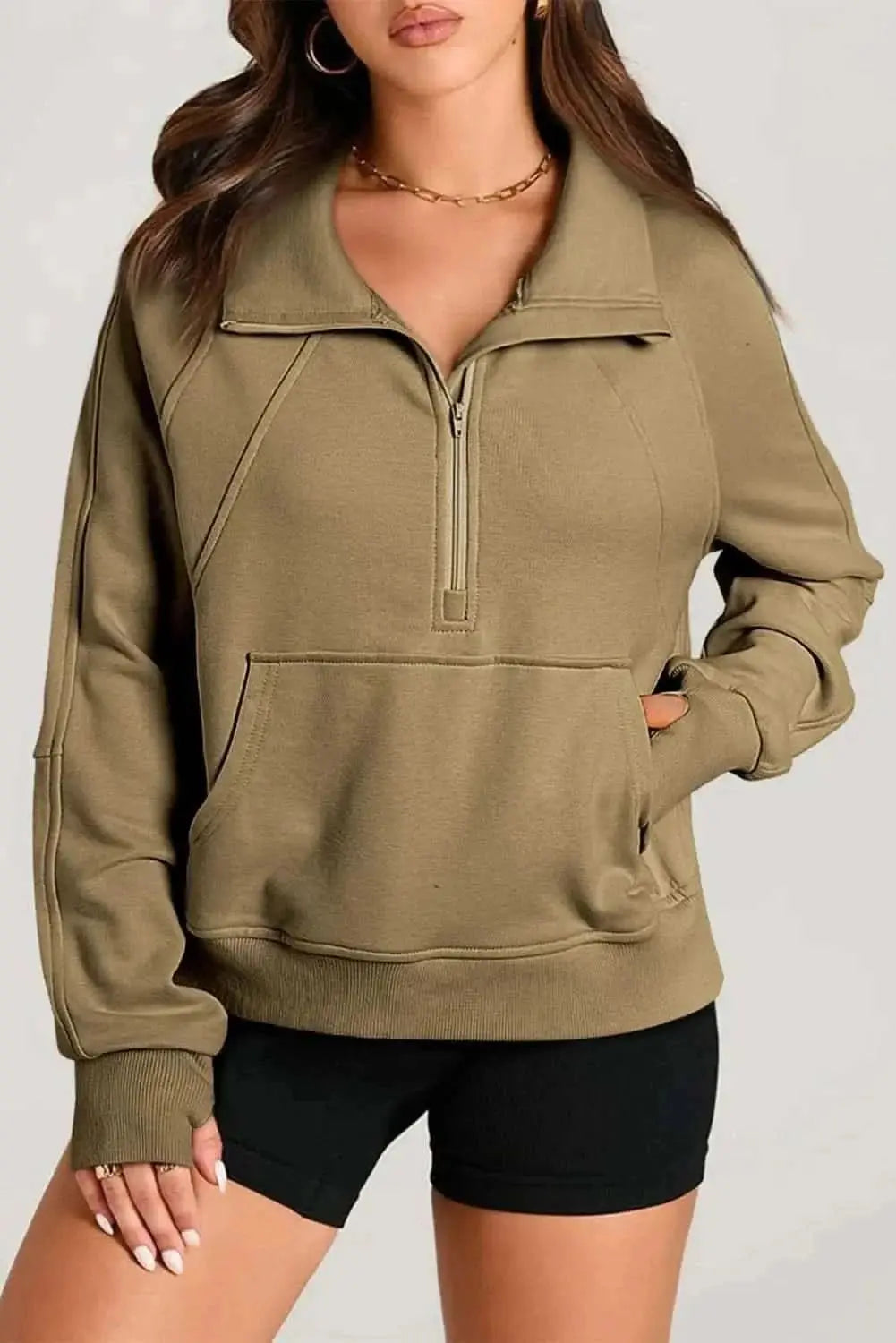 Trendsi Women's Half Zip Sweatshirt With Pockets — Fleece Pullover