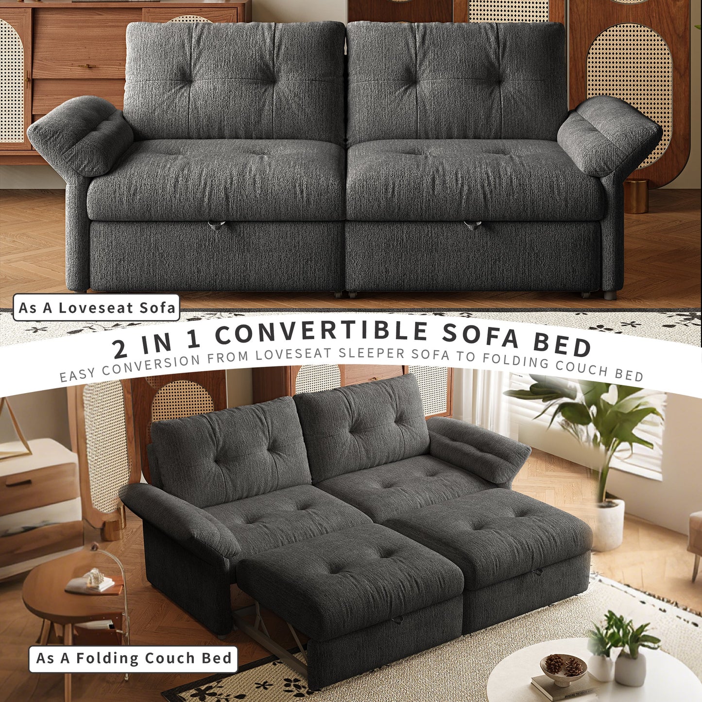 Multi-Functional Sofa Bed - 81.5 Inch Plush Chenille Sofa