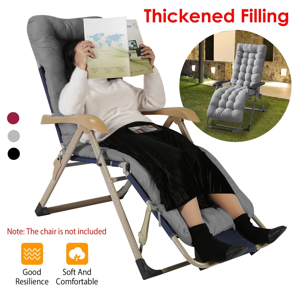 71x22in Chaise Lounger Cushion Recliner Rocking Chair Sofa Mat Deck Chair Cushion