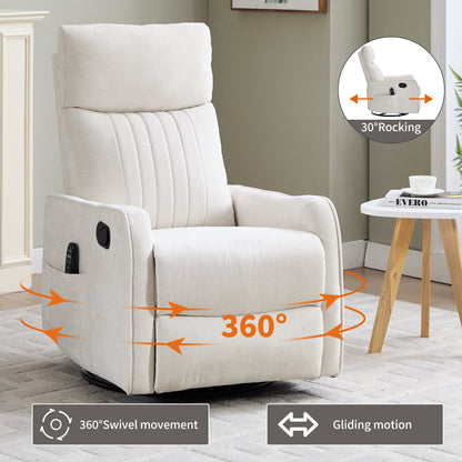 Beige Heat Massage Manual Recliner Chair with Rocker and Swivel