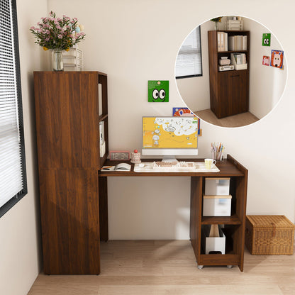 Stretchable Office Desk With Storage Shelves And Mobile Wheels