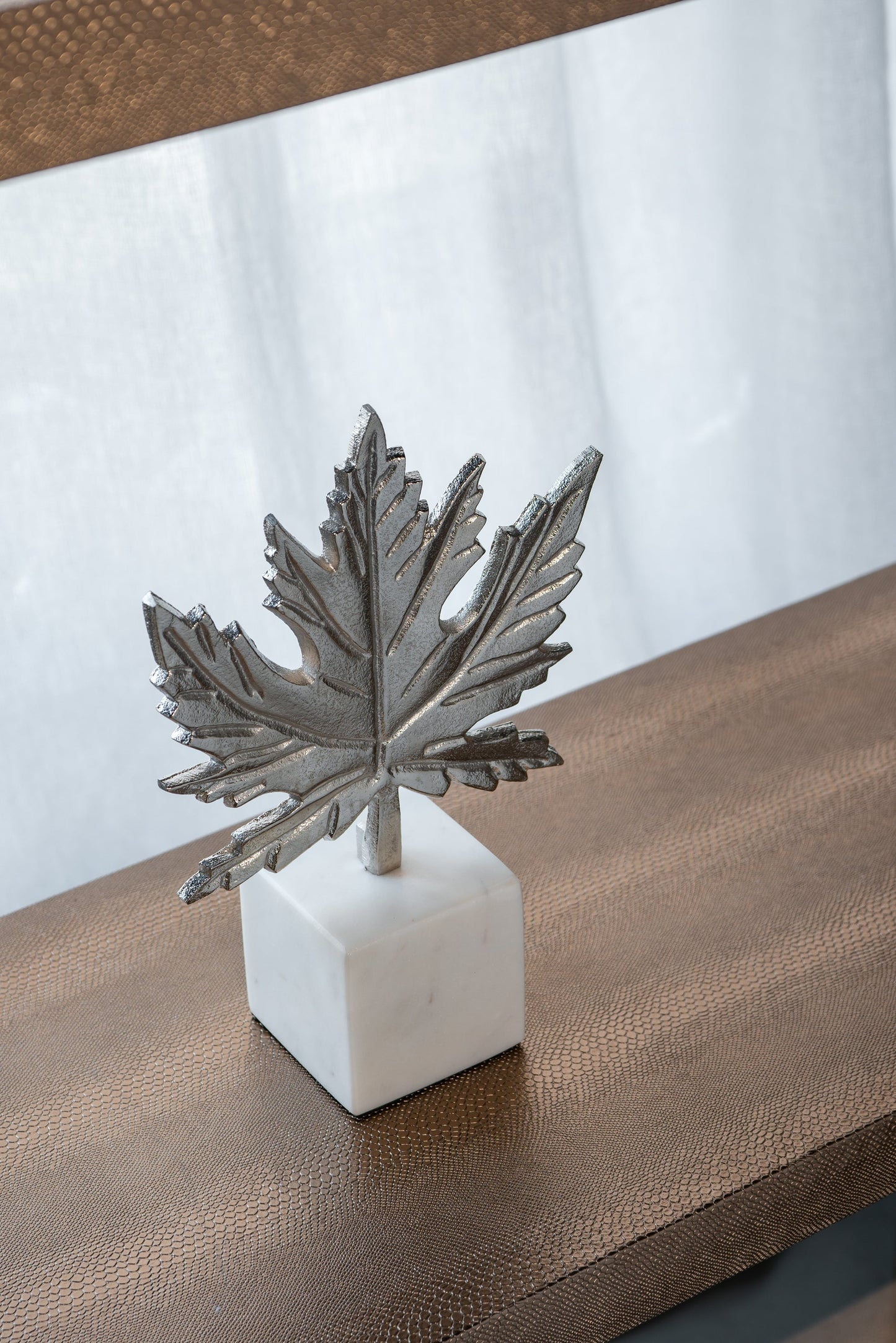 Aluminum Leaf Sculpture with Marble Base