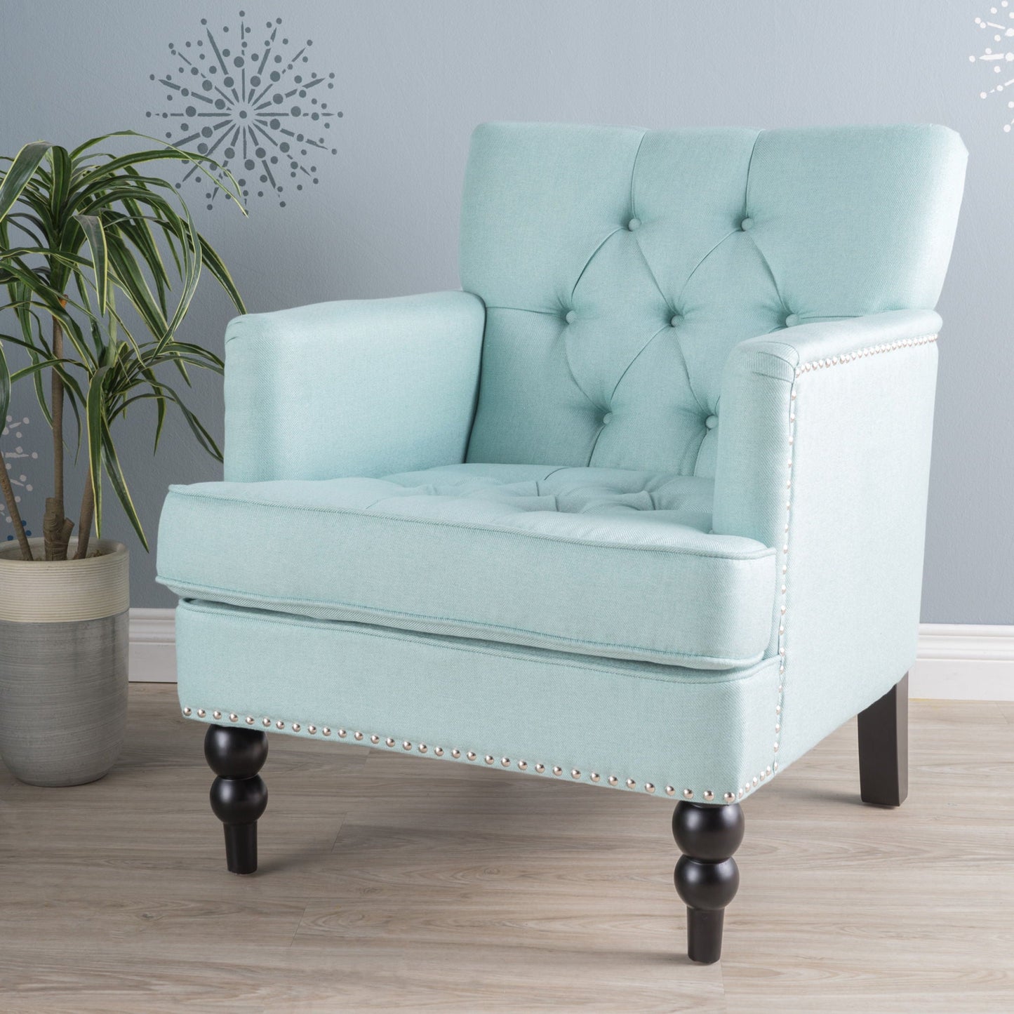 Harrison Tufted Club Chair with Button Tufted Back and Birch Wood Legs