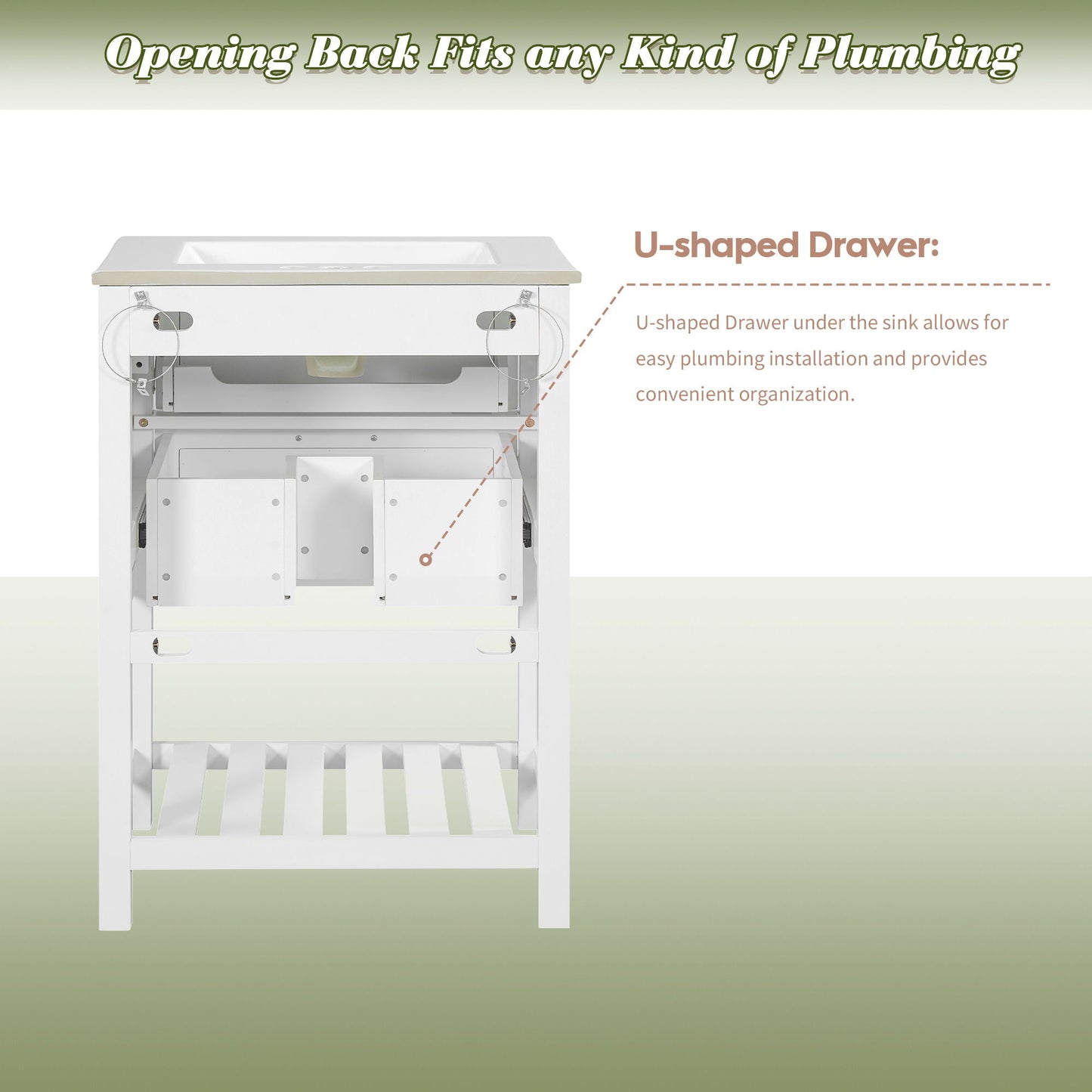 Modern Bathroom Vanity With Integrated Sink, Cabinet With 1 Deep Drawer And 1 Tip-Out Drawer