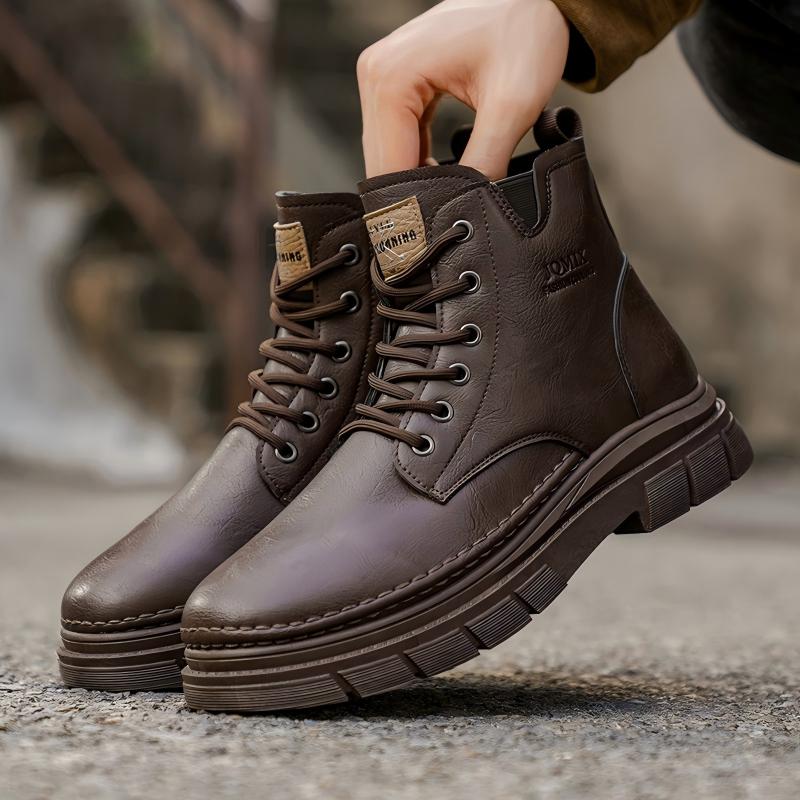 Men's Autumn High-top Martin Boots, British Style Casual Leather Shoes, Anti-slip Wear-resistant Short Work Boots