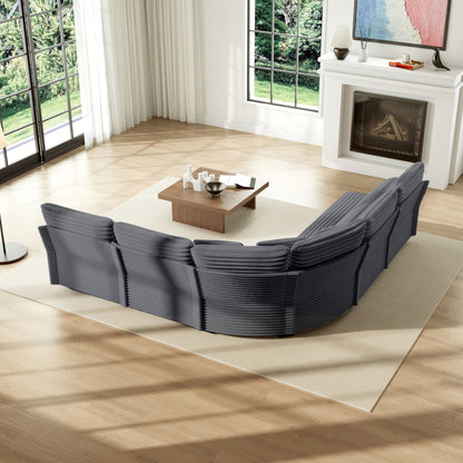 5 Seater L Shaped Sectional Sofa With Curved Corner, 7 Pillows