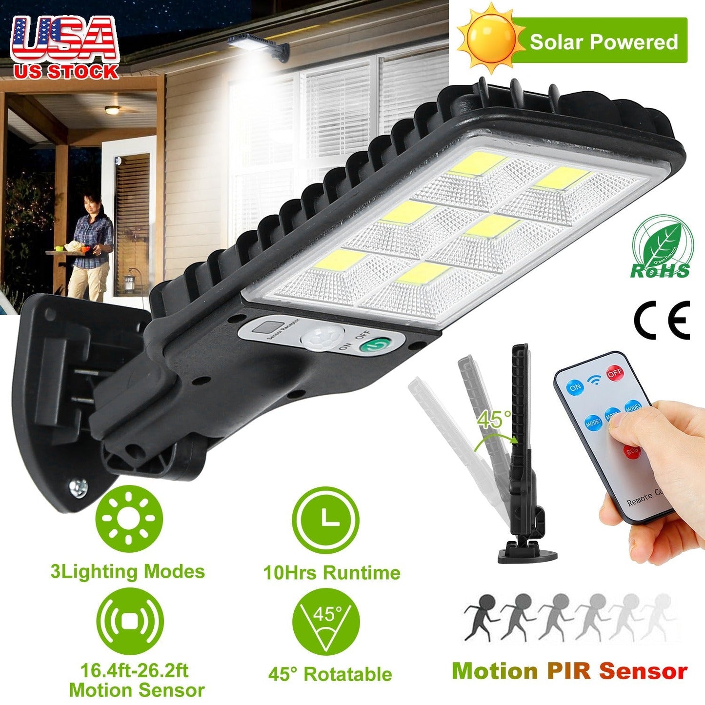 Solar Wall Light Outdoor 30 COB Beads PIR Motion Sensor Remote Control Wireless Lamps IP65 Waterproof Lighting For Garage Front Door Garden Pathway