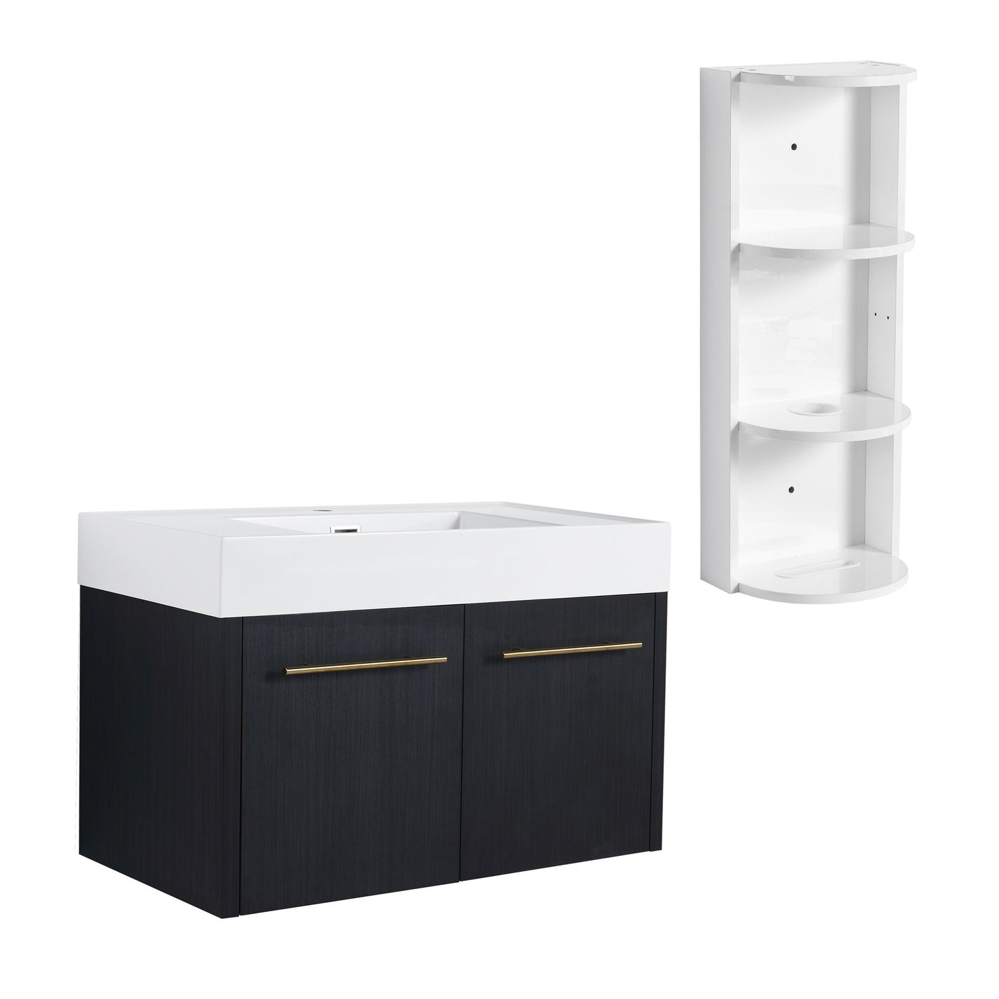 Modern Wall Mounted Bathroom Vanity with Resin Sink and Storage Rack