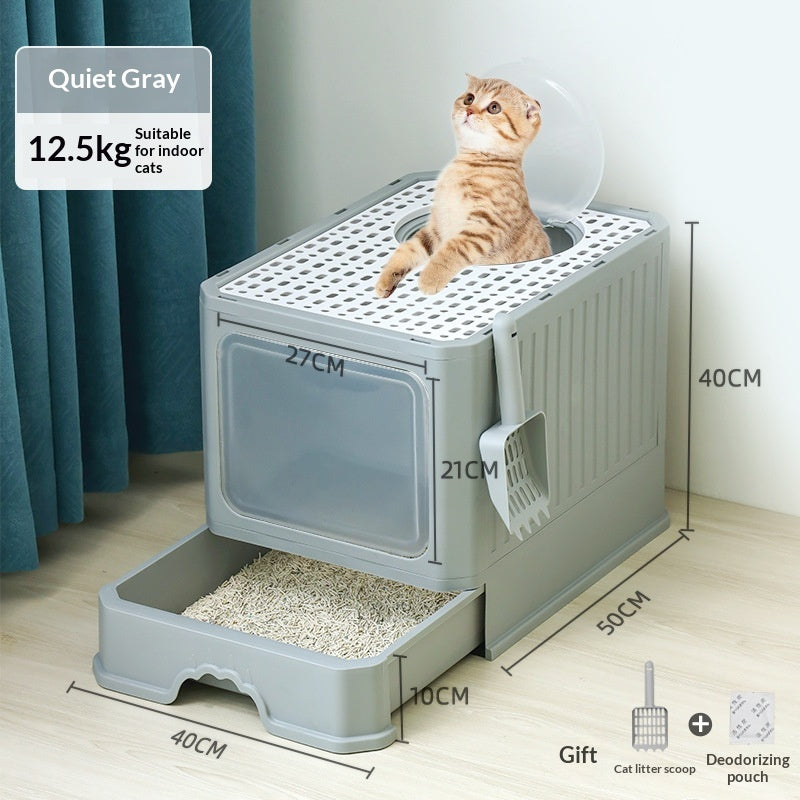 Extra-large Fully Enclosed Drawer-Type Foldable Cat Litter Box