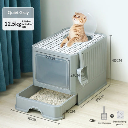 Extra-large Fully Enclosed Drawer-Type Foldable Cat Litter Box