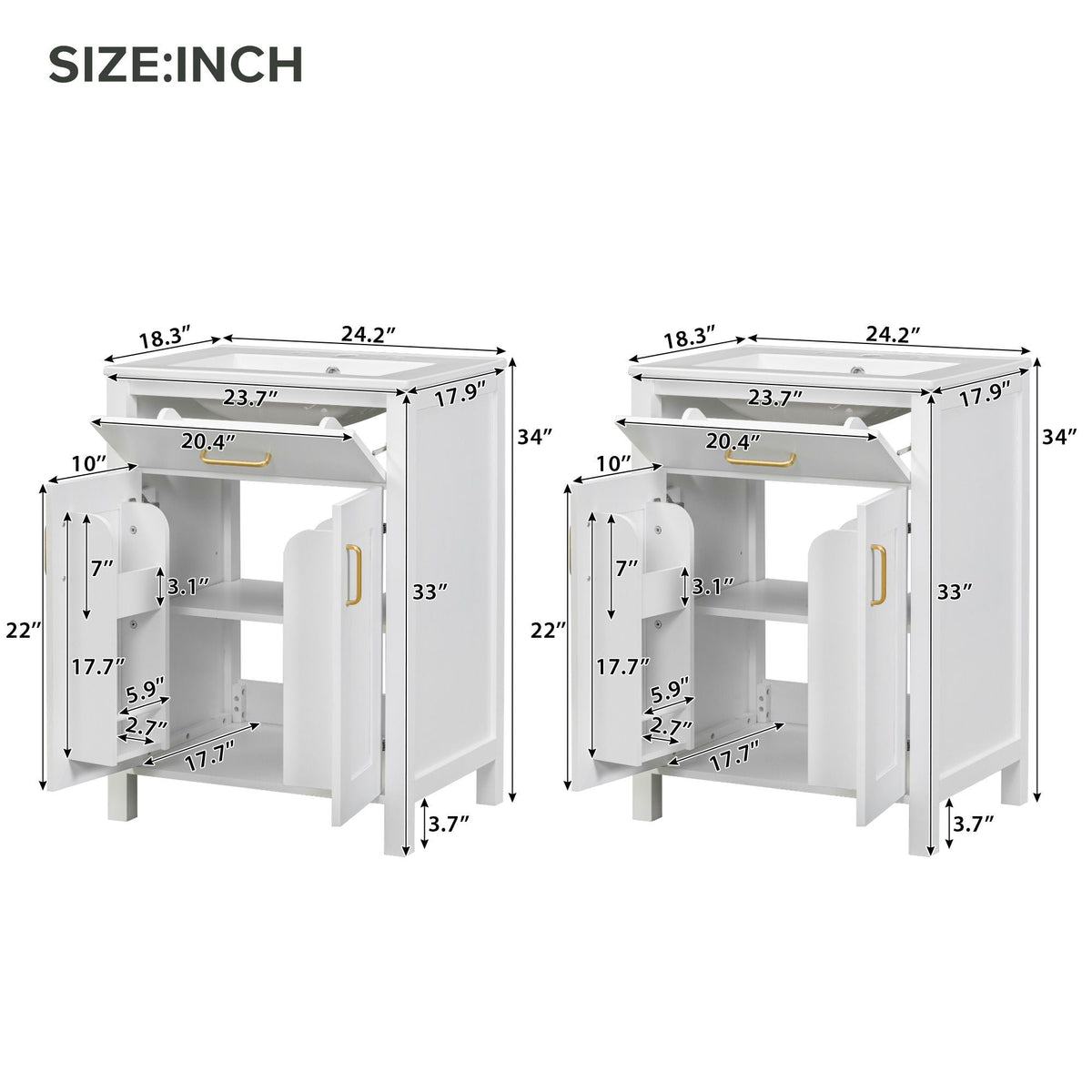 Modern Bathroom Vanity With Ceramic Sink, Soft-Close Doors, Flip Drawer, U-Shaped Shelves, Elegant Storage Solution