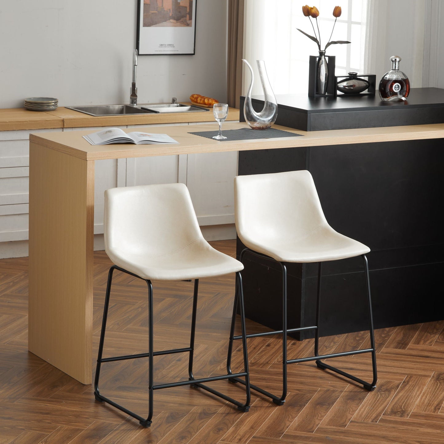 Vintage Style Armless Industrial Counter Stool Set of 2