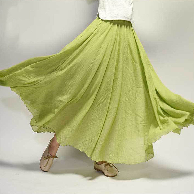 Mori Girl Art Plus Size Cotton And Linen Skirt Elastic Waist Linen A-line Skirt
