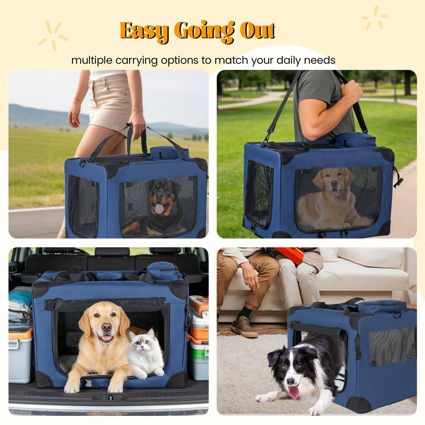 40'' Soft Dog Crates Kennel with 3 Doors and Fleece Mat