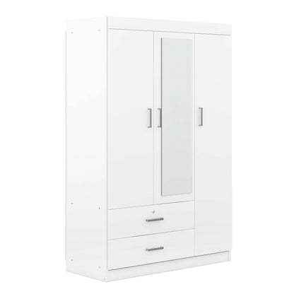 3-Door Mirror Wardrobe with Shelves, White
