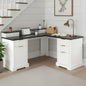59" Modern Fluted L-Shaped Desk with Charging Station & Storage