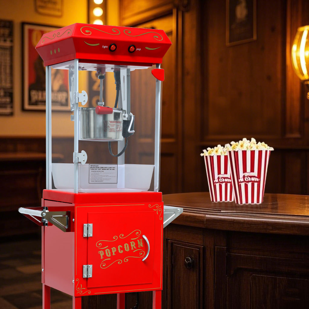 Popcorn Machine with Cart, 6 Oz Stainless Steel Pot