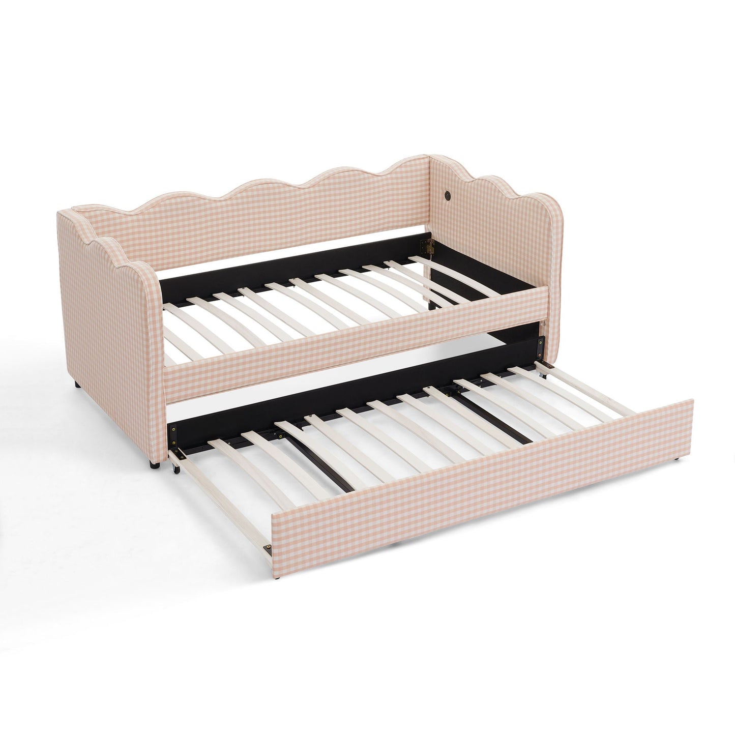 Gingham Daybed With USB Charging Port, Wave Shaped Design