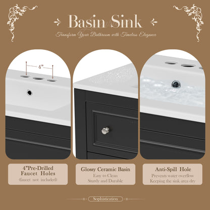 Bathroom Vanity With Medicine Cabinet, Storage Cabinet With 4 Drawers, Adjustable Shelf Mirror