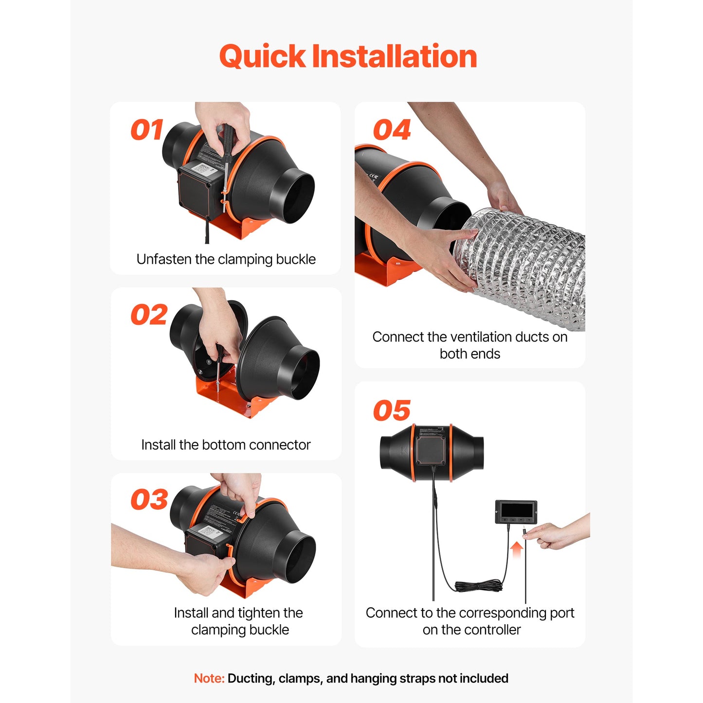 Inline Duct Fan with 10-Speed PWM Controller and App Control