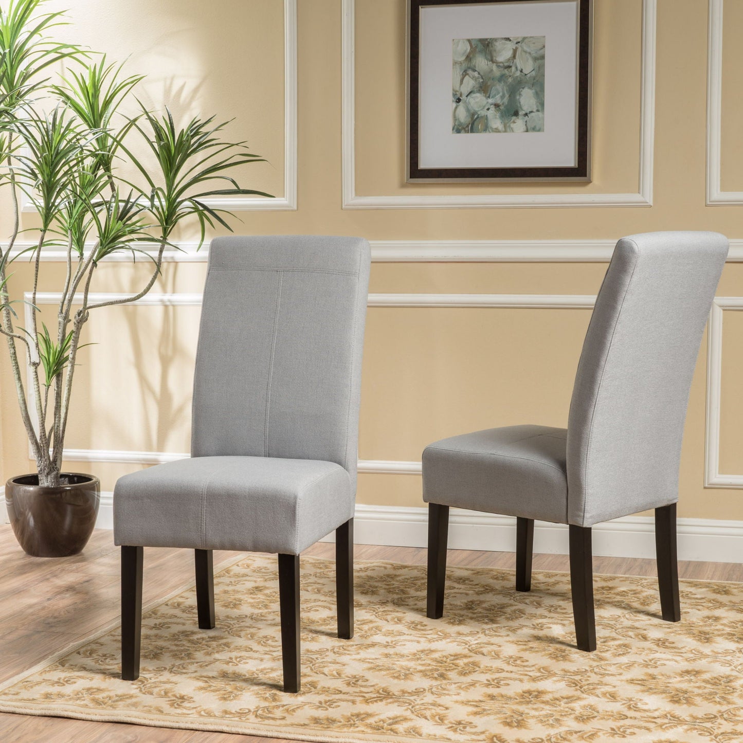 Amaranthine Upholstered Dining Chair With High Back And Wood Legs (Set of 2) - Light Gray