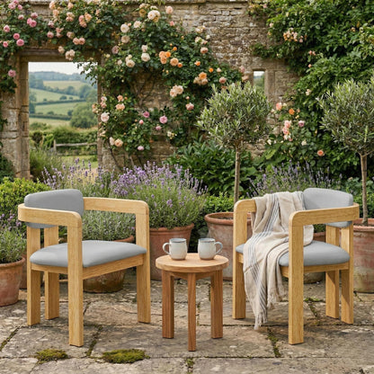 Set of 2 Outdoor Acacia Wood Dining Chairs with Cushions