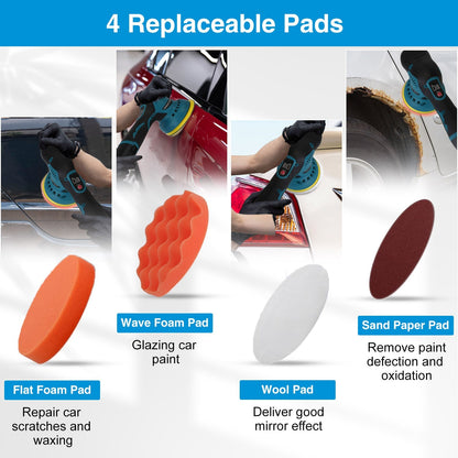 Cordless Car Buffer Polisher with 2Pcs 1500mAh Rechargeable Batteries 8 Speed Levels Wireless Polishing Waxer Machine Kit for Car Detailing