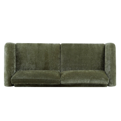 89"L Chenille Sofa with Wooden Legs – Olive