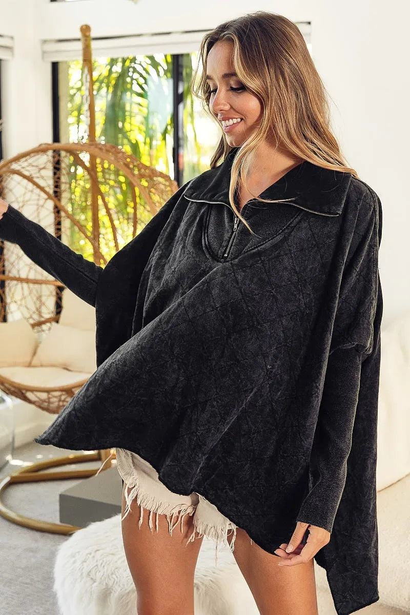 BiBi Vintage Washed Quilted Half Zip Top