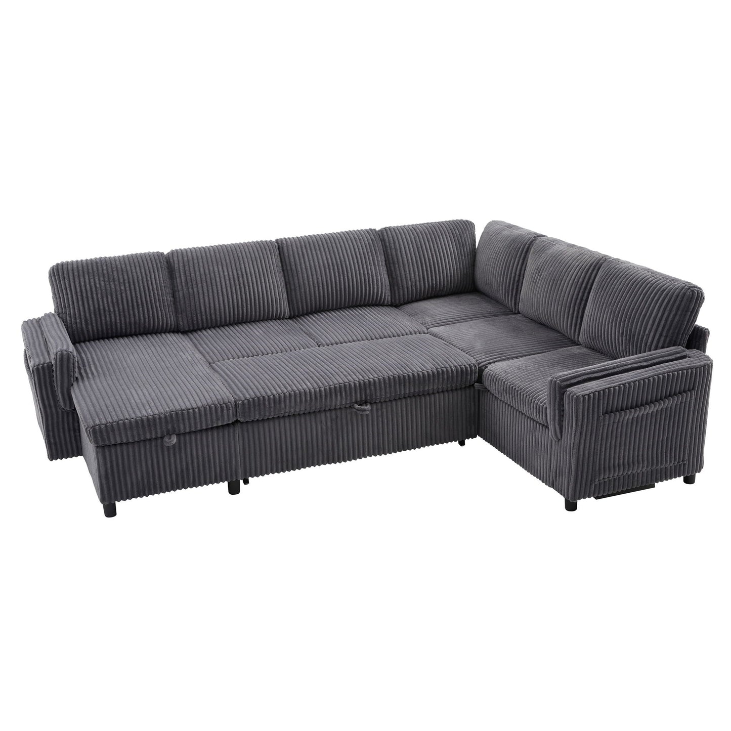 Convertible U-Shaped Sectional Sofa Bed With USB Ports And Storage