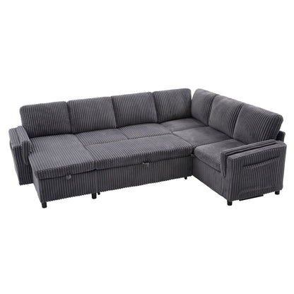 Convertible U-Shaped Sectional Sofa Bed With USB Ports And Storage