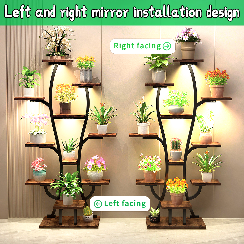 Vase Shape Indoor Plant Stand with Adjustable Grow Lights - Metal & MDF