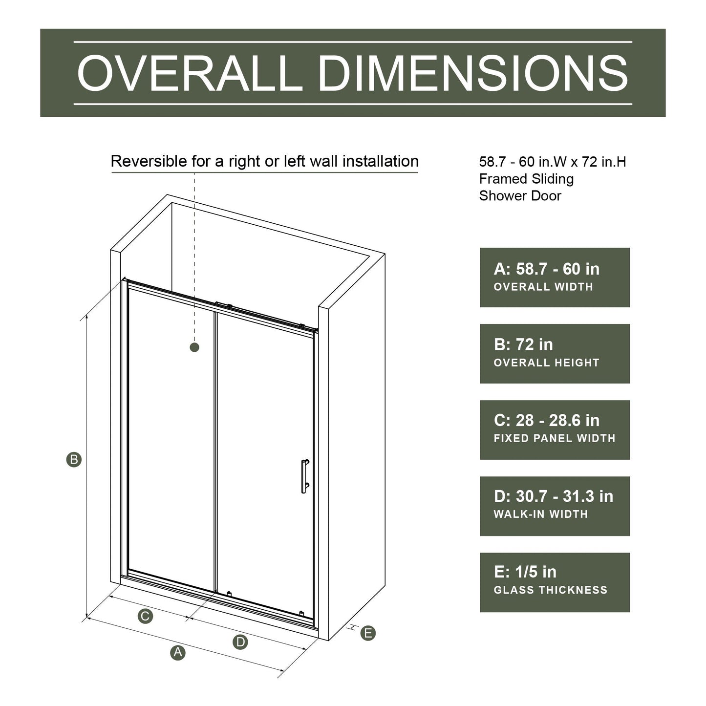 Single Sliding Shower Door, Thick Clear Tempered Glass Shower Door With Stainless Steel Handle