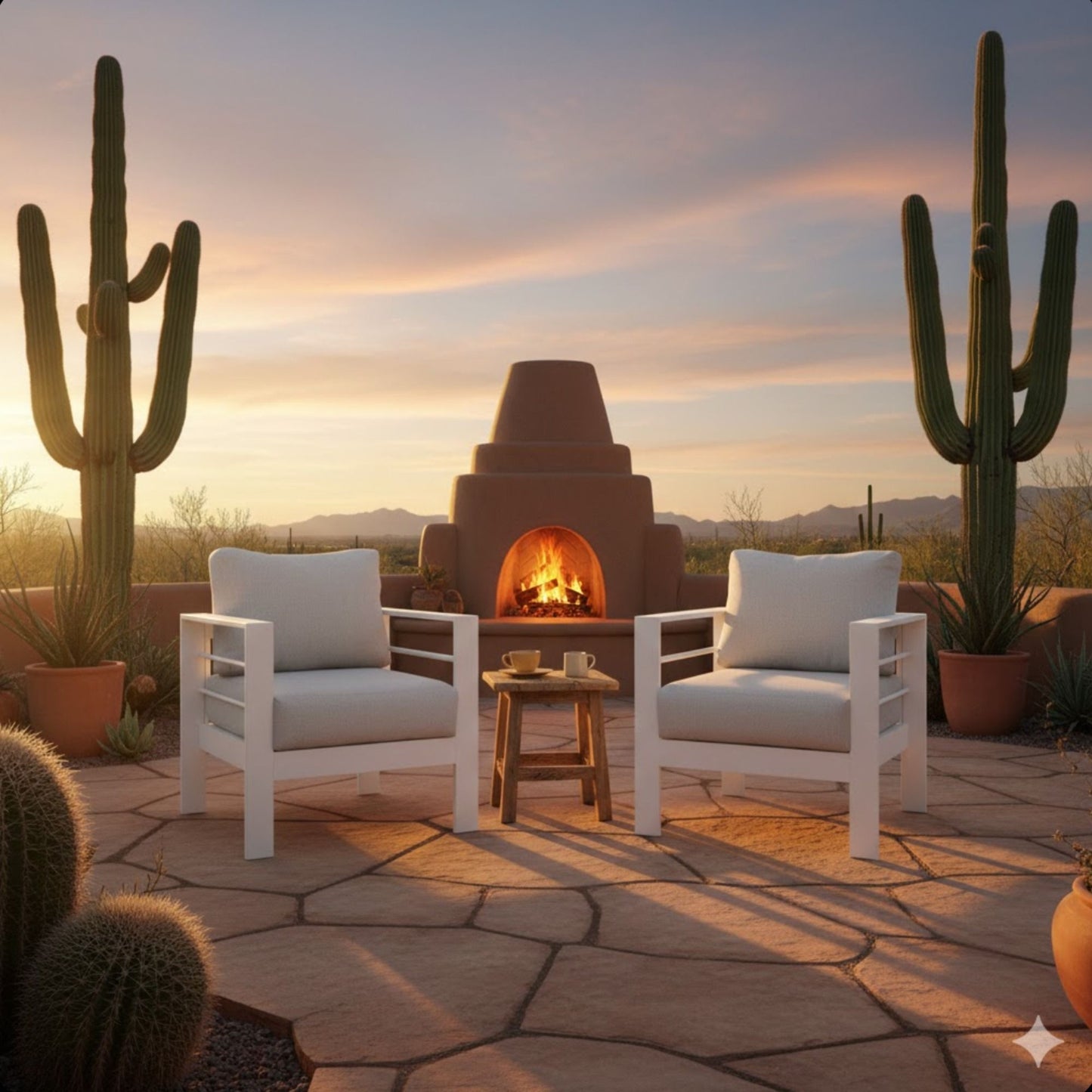 Modern All-Weather Patio Armchairs & Thick Cushions (Set of 2)