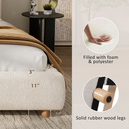 California King Size Upholstered Bed with Boucle Fabric and Curved Headboard