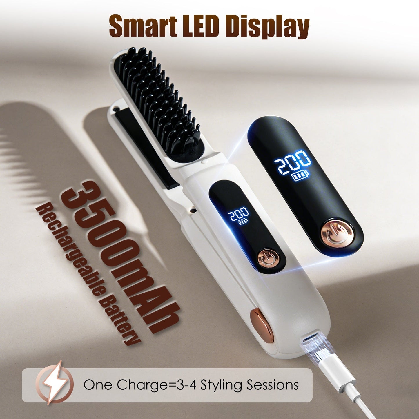 Cordless Hair Straightener Brush 2-in-1 Ceramic Flat Iron