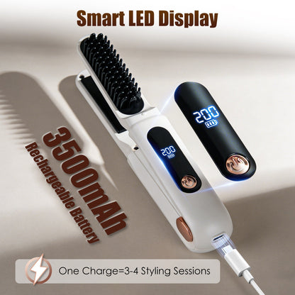 Cordless Hair Straightener Brush 2-in-1 Ceramic Flat Iron