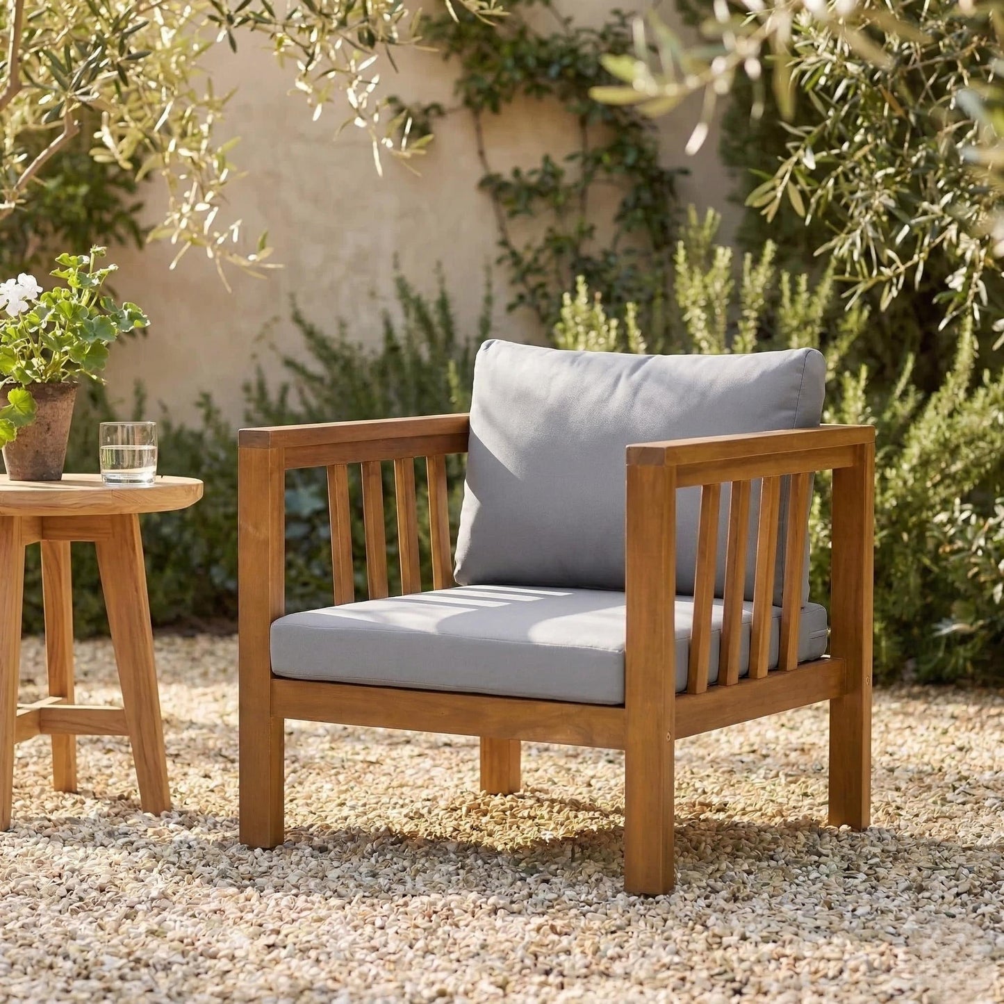 Outdoor Acacia Wood Club Chair with Modern Square Arms
