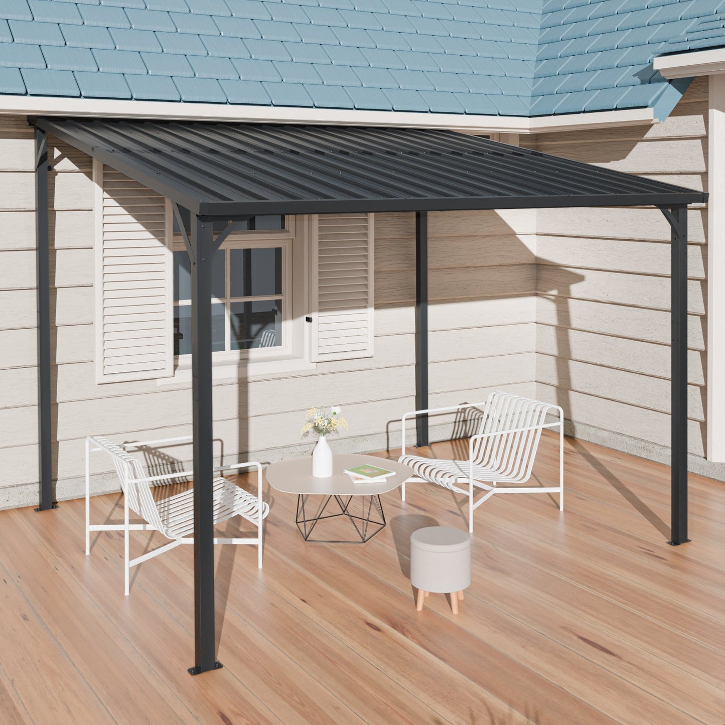 Outdoor Pergola 8' x 10' Metal Inclined Roof