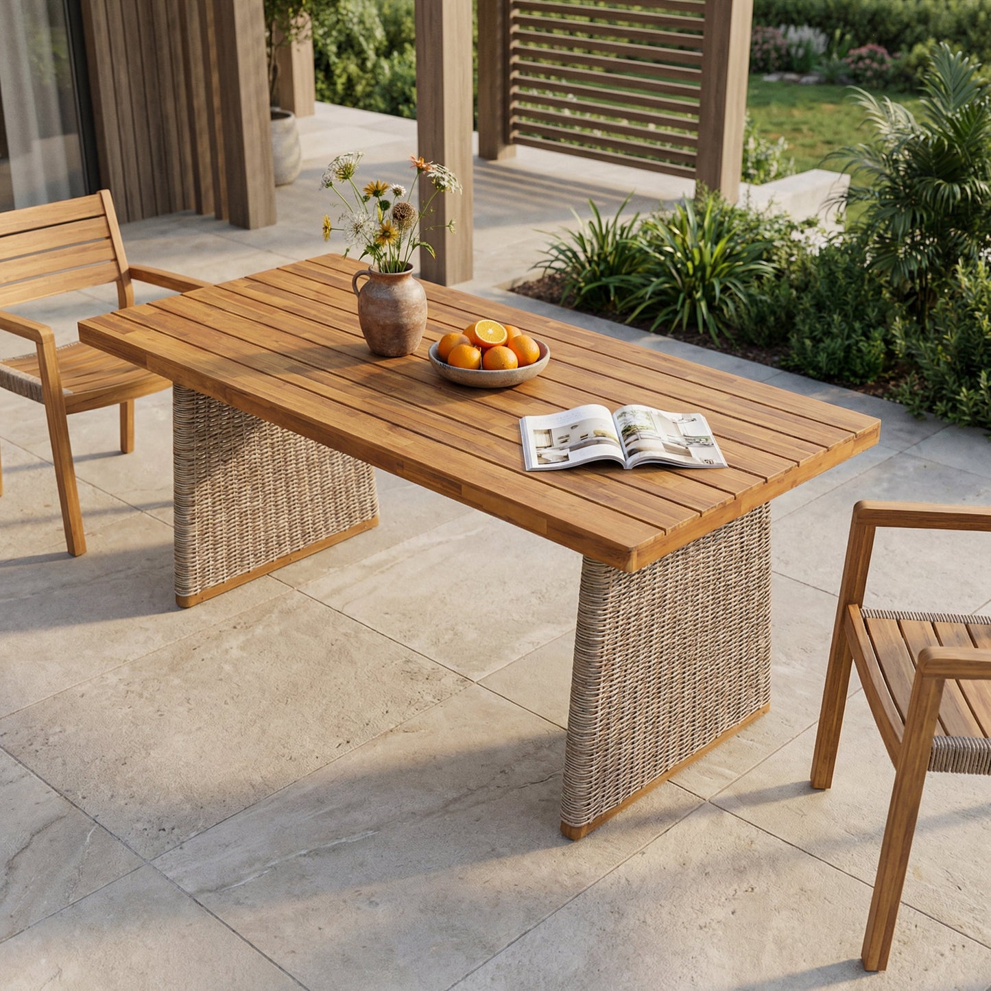 Outdoor Acacia Wood Dining Table, Teak Finish